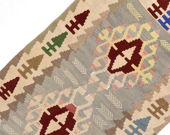 Vintage Kilim rug 3x6 hand woven wool Turkish rug boho kitchen accent rug colorful geometric ethnic southwestern moroccan entryway kilim rug