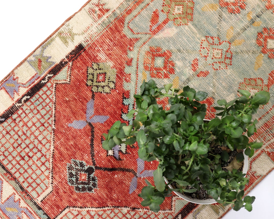 Vintage Turkish Accent Rug Boho Kitchen Bohemian Bathmat Etsy