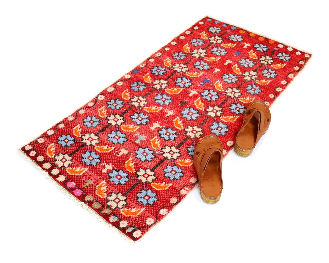 Vintage Teppich Badvorleger Badvorleger Badvorleger Rot Rose - Etsy.de