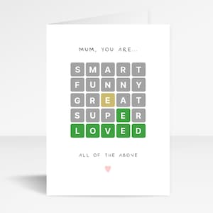 Cartão Wordle do Dia das Mães | Cartão Wordle da Mãe | Cartão de Aniversário da Mãe | Cartão Engraçado do Dia das Mães