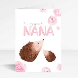 Tarjeta especial para el Día de la Madre con erizo en acuarela / Tarjeta floral / Una nana muy especial / Tarjeta de cumpleaños para nana / Tarjeta para nana