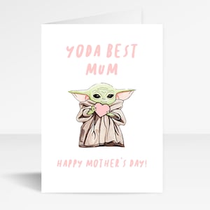 Tarjeta del Día de la Madre Bebé Yoda / Mandalorian dibujado a mano El Niño / Yoda Mejor Mamá / Tarjeta del Día de la Madre Divertida / Star Wars / Lindo Día de la Madre