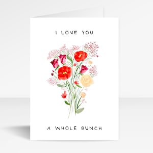 Carte de fête des mères aquarelle florale | Je t'aime beaucoup | Carte peinte à la main | Fleurs picturales | Anniversaire | Carte d'amour