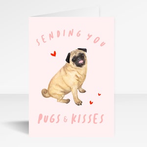 Enviando-lhe Pugs & beijos Cartão Comemorativo | Namorados | Aquarela | pensando em você cartão comemorativo | enviando cartão de amor | Pug fofo | Cartão Pug
