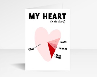Funny Valentines Card | My Heart (A Pie Chart) Anniversary Card | Valentines | Love Card | Boyfriend | Girlfriend | Naps, Snacks, True Crime