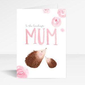 Carte de vœux pour la plus belle maman hérisson | Carte de fête des mères mignonne | florale | Anniversaire de maman
