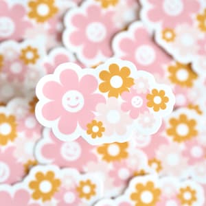 Happy Flowers Die Cut Sticker | Waterproof Vinyl Die Cut Sticker | Cute Die Cut Sticker | Planner | Scrapbook | Laptop Sticker