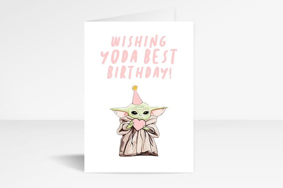 Baby Yoda Birthday Card | Hand Drawn Mandalorian The Child | Star Wars Birthday Card A6 | May June July August Birthday | Cute Funny Card