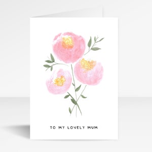 cartão do dia das mães das peônias da aquarela | cartão de aniversário da mamã | Linda mãe | cartão pintado à mão | Florais pictóricos | Flores para o Dia das Mães