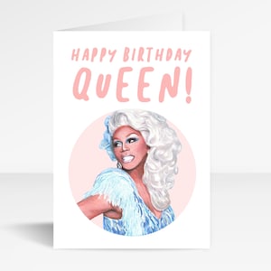 Cartão de aniversário da arrancada de RuPaul de <br> Entrega Rápida? Feliz Aniversário Rainha | cartão desenhado à mão | RPDR | Aniversário de agosto setembro