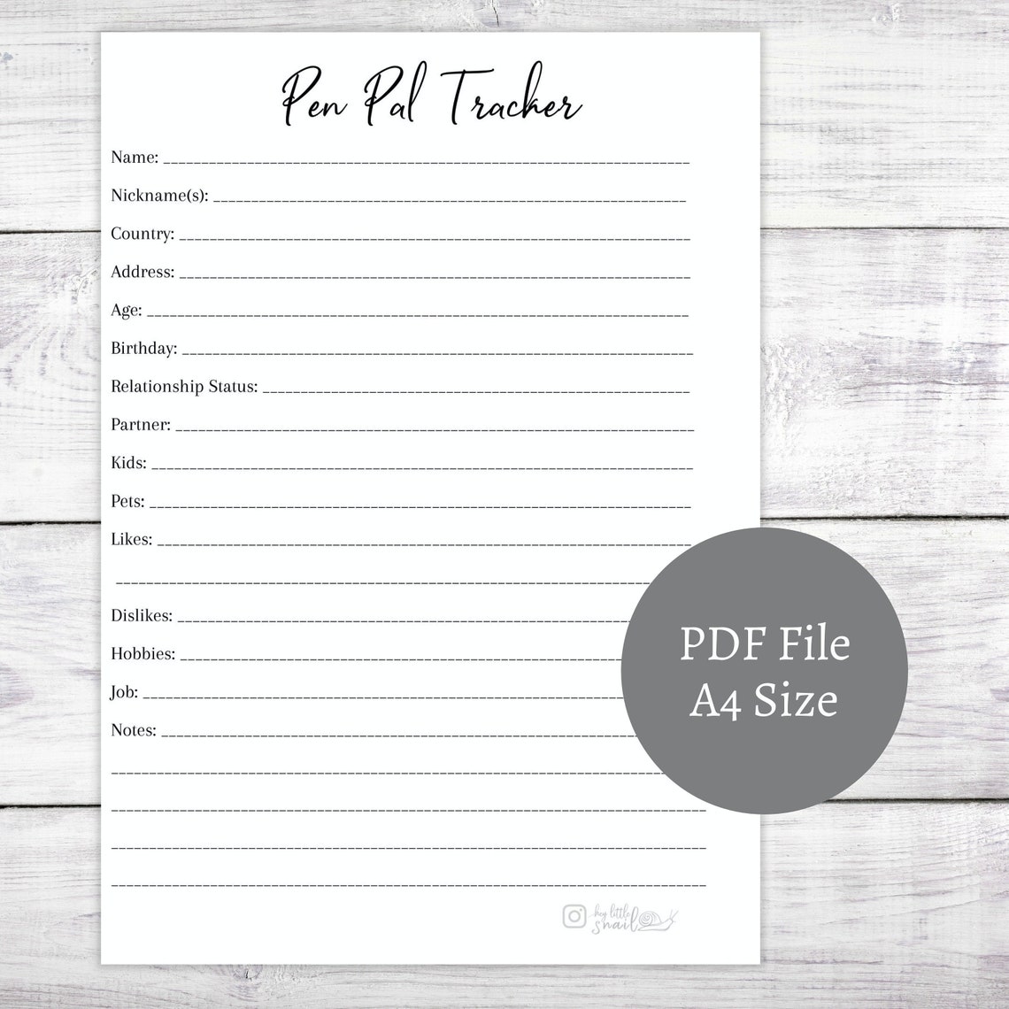 PRINTABLE Pen Pal Tracker, A4 Size, 8.5x11, Snail Mail Planner, Penpal ...