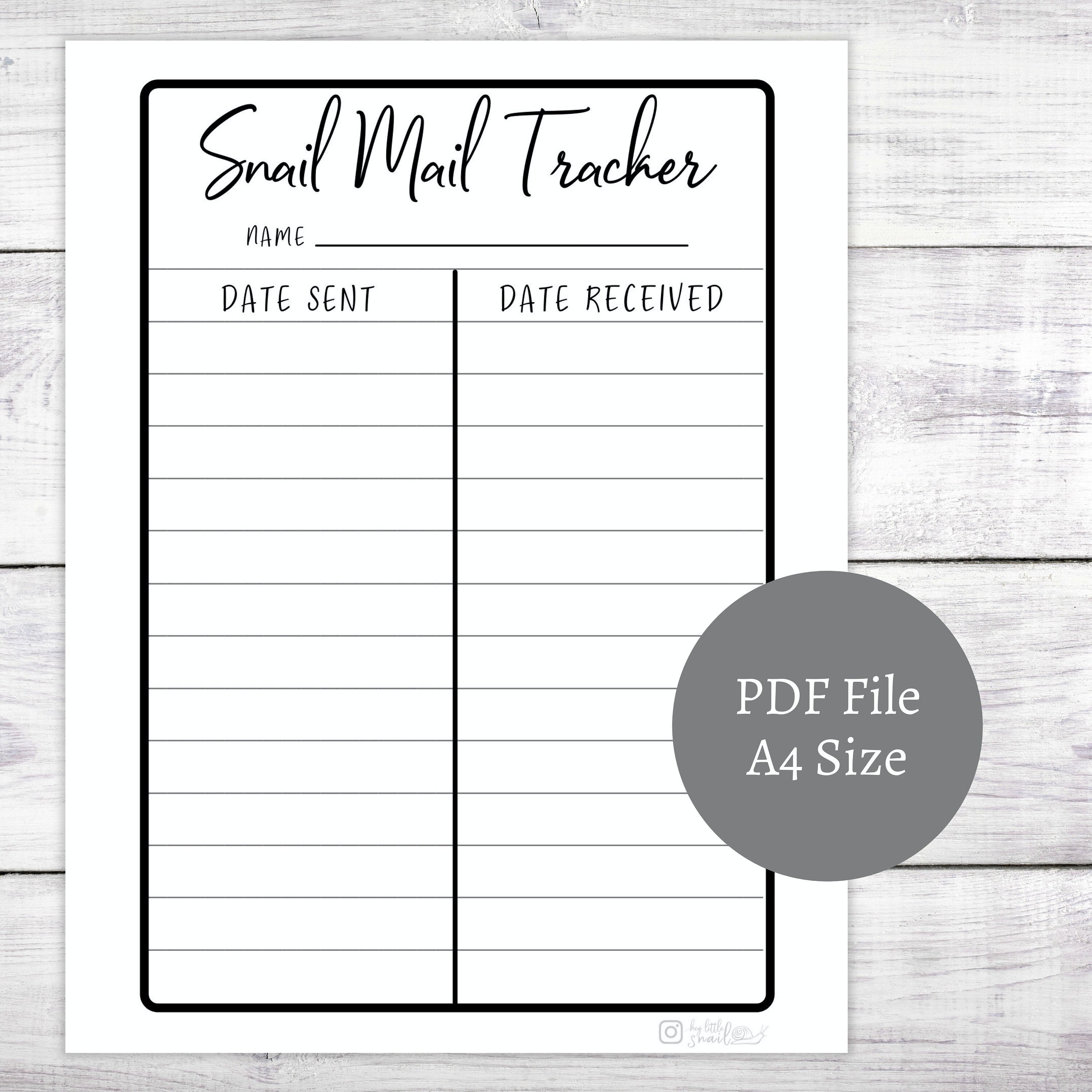 Buy PRINTABLE Snail Mail Tracker Pen Pal Tracker A4 Size Online in