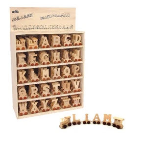 Nombre de madera personalizado para el nuevo bebé, juguete de tren de madera, juguetes de madera tradicionales para niños, regalos para niños niñas, juego de trenes