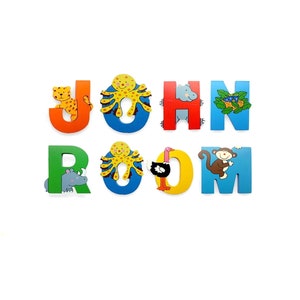 Personalised Room Wall Sign, Jungle Wall Name Sign, Safari Animal Theme Room Decor, Wooden Letters, Safari Nursery Child Alphabet Decor