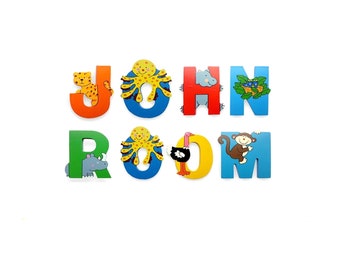 Personalised Room Wall Sign, Jungle Wall Name Sign, Safari Animal Theme Room Decor, Wooden Letters, Safari Nursery Child Alphabet Decor