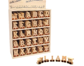 Personalised name with wooden train - use wooden name letters to spell a personalised name