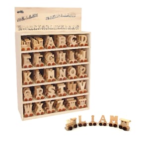 Tren de letras de madera, regalo de bautizo, tren de juguete de madera, tren de bautizo, primer regalo de cumpleaños, primer juego de tren niño niña