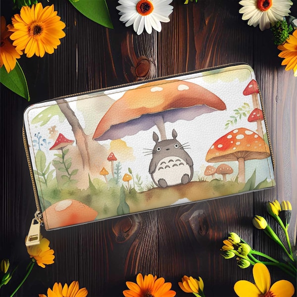 Anime Mushroom Zipper Wallet - Cute Watercolor Accessory for Daily Use and Gifting