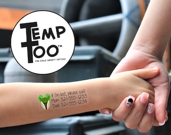 TempToo - The Child Safety Tattoos - Safety ID Tattoos - Temporary Tattoos - Emergency Contact Tattoos - Disneyland - Disneyworld Must Haves