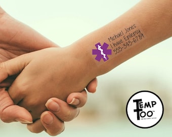 TempToo - The Child Safety Tattoos - Medical Alert Tattoo - Epilepsy Alert Tattoo - Epileptic Alert Tattoo - Emergency Contact Tattoos