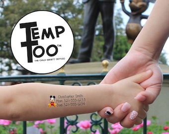 TempToo - The Child Safety Tattoos - Safety ID Tattoos - Temporary Tattoos - Emergency Contact Tattoos - Disneyland - Disneyworld Must Haves
