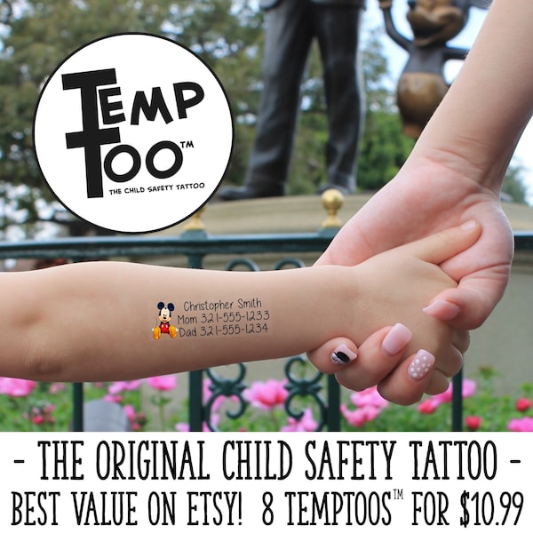 TempToo - The Child Safety Tattoos - Safety ID Tattoos - Temporary Tattoos - Emergency Contact Tattoos - Disneyland - Disneyworld Must Haves