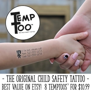 TempToo - The Child Safety Tattoos - Safety ID Tattoos - Temporary Tattoos - Emergency Contact Tattoos - Disneyland - Disneyworld Must Haves