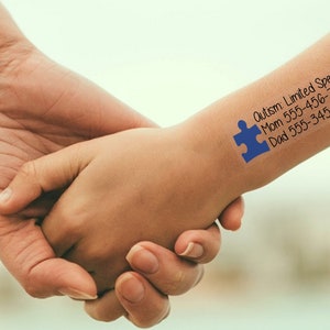 TempToo - Tatouages de sécurité pour enfants - Tatouages d'identification de sécurité - Tatouages temporaires - Tatouages de sensibilisation à l'autisme - Disneyland - Les incontournables de Disneyworld