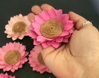 3" Pink Paper Sunflowers, 3D Handcrafted Pink Paper Flowers, Embellishments, Scrapbooking, Bridal Shower Boxes, Cake Decor, Grad Cap Decor