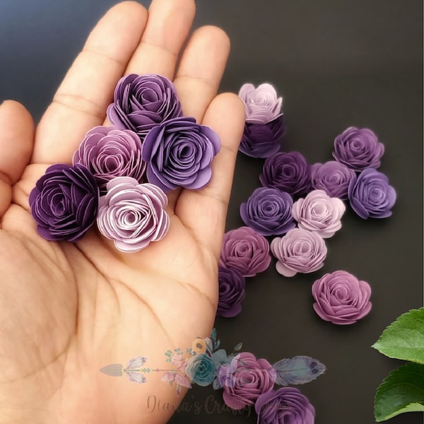 Purple Passion Set, 1" Tiny Paper Roses, 3D Flowers, Embellishments, Scrapbooking, Bridal Shower Gift Boxes, Graduation Cap Decorations