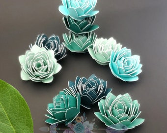 1.5" Turquoise Paper Roses/Succulents, 3D Flowers, Embellishments, Scrapbooking, Bridal Shower Gift Boxes, Graduation Cap Decorations