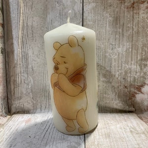 Free P&P Winnie the Pooh Bear hand decorated candle, birthday gift