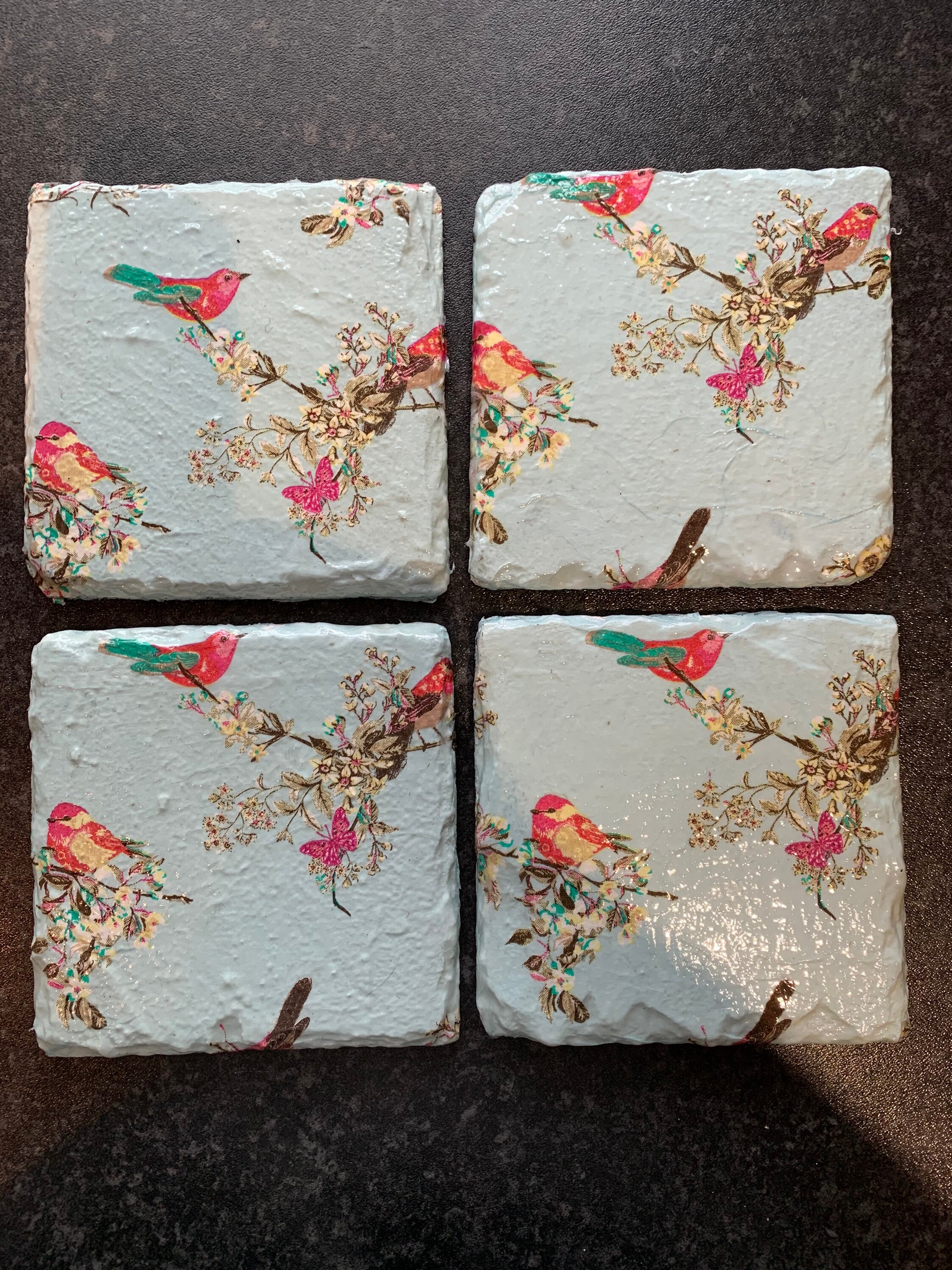 Hand painted and decoupaged slate coasters pack of 4 birds Etsy