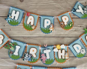 Bluey Birthday Banner, Bluey Party, Bluey and Bingo, Bingo Banner,Birthday Banner, Party Decor