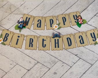 Lilo & Stitch Birthday Banner, Hawaiian Party Decor