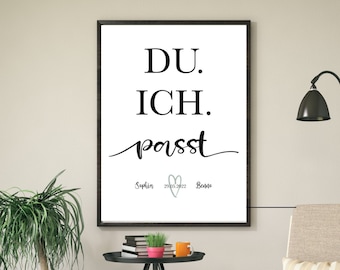 Poster for couples | Wedding anniversary gift | Anniversary | Personalized partner poster Name Date | I You Match