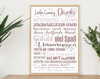 Abschiedsgeschenk Kita | Erzieherin | Tagesmutter | Personalisiertes Poster Danke Kita