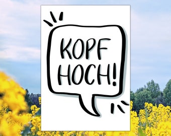 Aufmunterungskarte KOPF HOCH! im Sketchnote Stil | Postkarte zur Aufmunterung | Karte Krankheit | Karte Aufmunterung