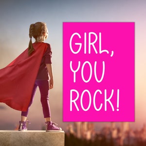 Motivationskarte an Power-Menschen versenden mit starker Botschaft: Girl you rock, Postkarte Motivation, Karte Frauenpower