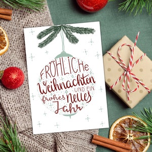 Weihnachtskarte Weihnachtskugel, Karte Weihnachtskugel, Grußkarte Weihnachten, Weihnachtskarte Handlettering, Karte mit Weihnachtskugel
