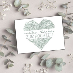 Hochzeitskarte mit zartem geometrischen Herz salbei | Glückwunschkarte Hochzeit | Hochzeit Glückwunschkarte