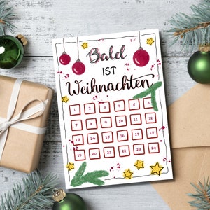 Postkarte Adventskalender | Weihnachtskalender |  Adventskalender Karte | Karte Weihnachtscountdown | Grußkarte Weihnachten | Advent