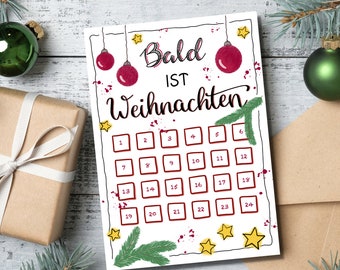 Postkarte Adventskalender | Weihnachtskalender |  Adventskalender Karte | Karte Weihnachtscountdown | Grußkarte Weihnachten | Advent