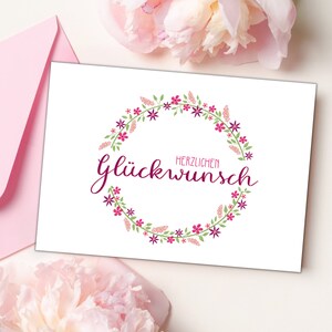 Glückwunschkarte zum Geburtstag, Jubiläum oder anderen besonderen Anlässen, mit Handlettering und filigranem Blumenkranz, Doppelkarte, C6