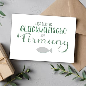 Glückwunschkarte zur Firmung, in grün oder türkis, Handlettering, Firmung, Doppelkarte, Grußkarte schlicht, C6, mit Handlettering