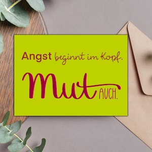Postkarte Angst beginnt im Kopf - MUT AUCH, Karte mit positiver Botschaft, Mut mach Karte, Aufmunterungskarte, Karte op