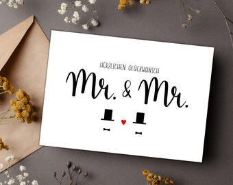 Hochzeitskarte Männer, Mr und Mr Hochzeitskarte, Glückwunschkarte Hochzeit Männer, schwule Hochzeit, Hochzeitsglückwunsch für Männer