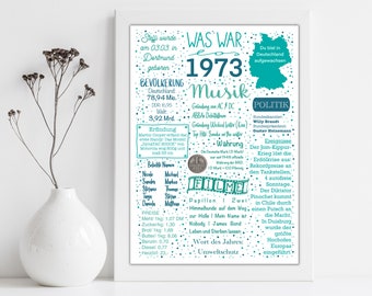 Poster with year 1973 | Personalized Birthday Gift | gift 50th birthday | Round birthday present