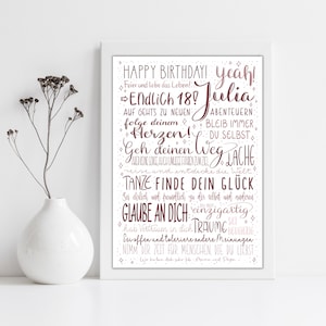 Poster zum 18. | Geschenk für Tochter | Sohn | personalisiertes Geschenk zum Geburtstag | Geschenk zum 18. Geburtstag