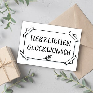 Glückwunschkarte zum Geburtstag, Jubiläum oder anderen besonderen Anlässen, mit Handlettering und filigranem Blumenkranz, Doppelkarte, C6